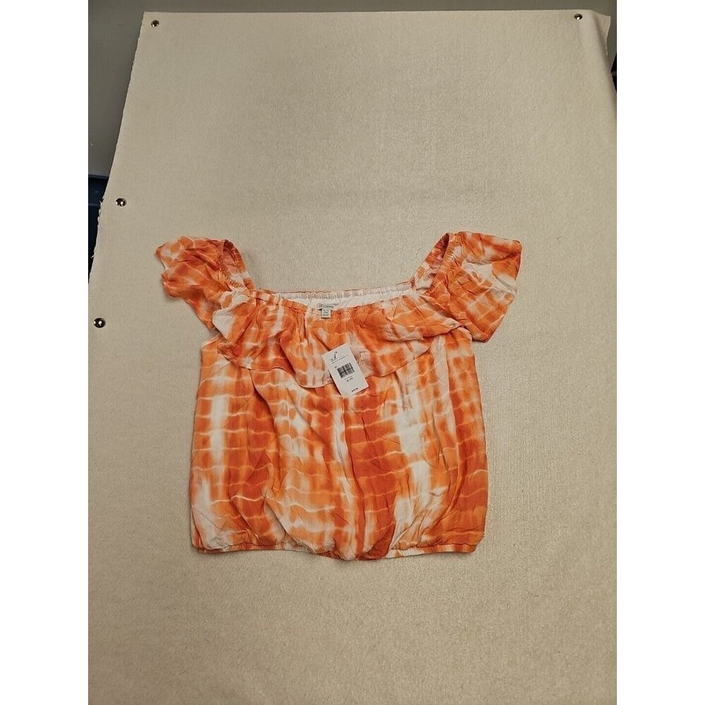 GUESS Women's Marina Tie Dye Crop Top Ruffle Short Sleeve Elastic XL NEW